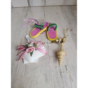 Ocean Beach shell sandals flip flop ornament Xmas set